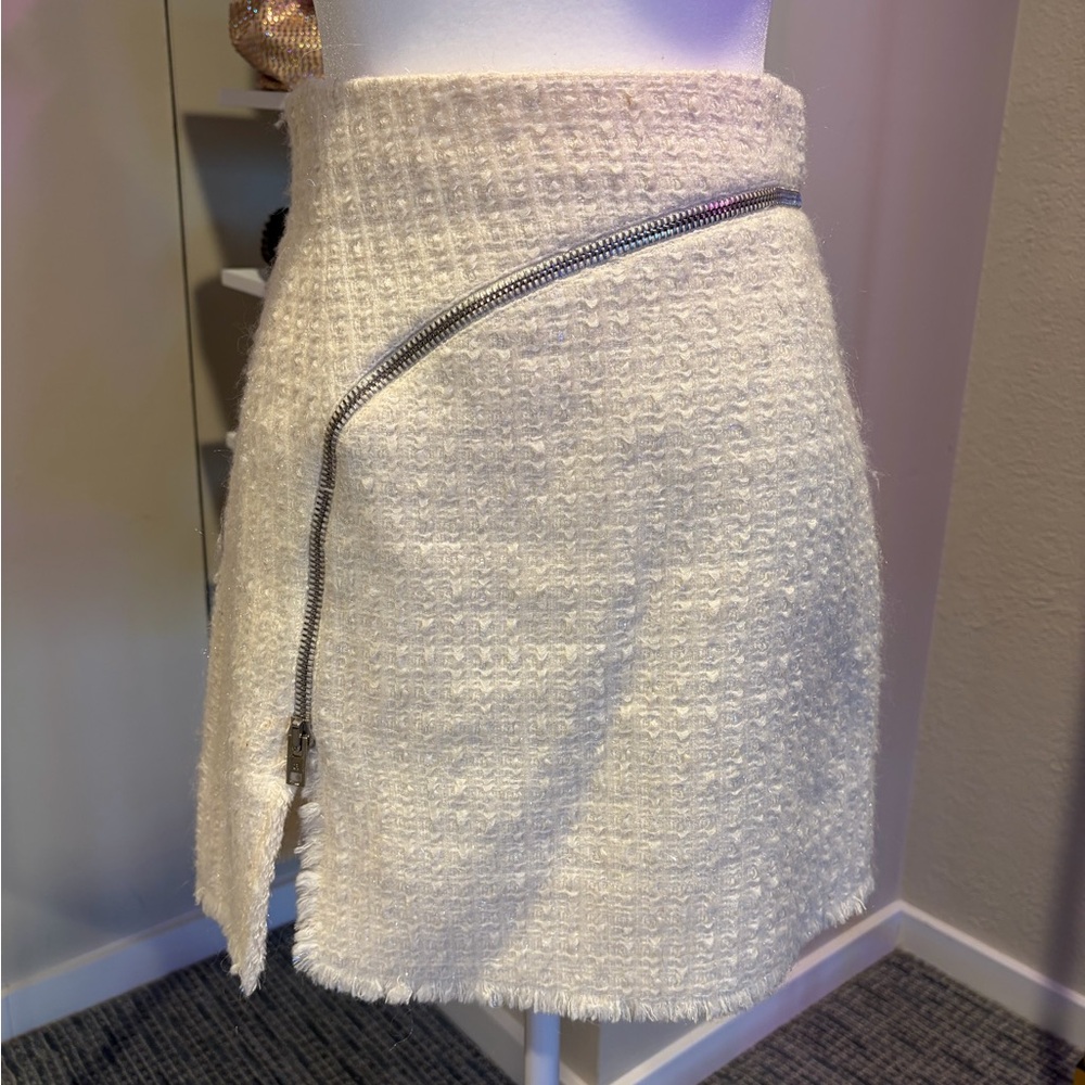 Alexander Wang Cream Tweed Mini Skirt with Zipper